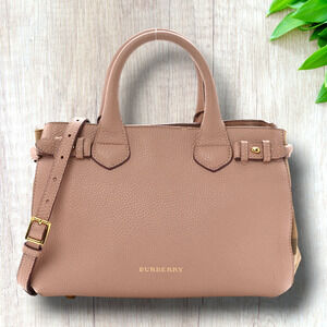 Burberry Grainy Calfskin House Check Small Banner Tote Pale Orchid Purse Bag